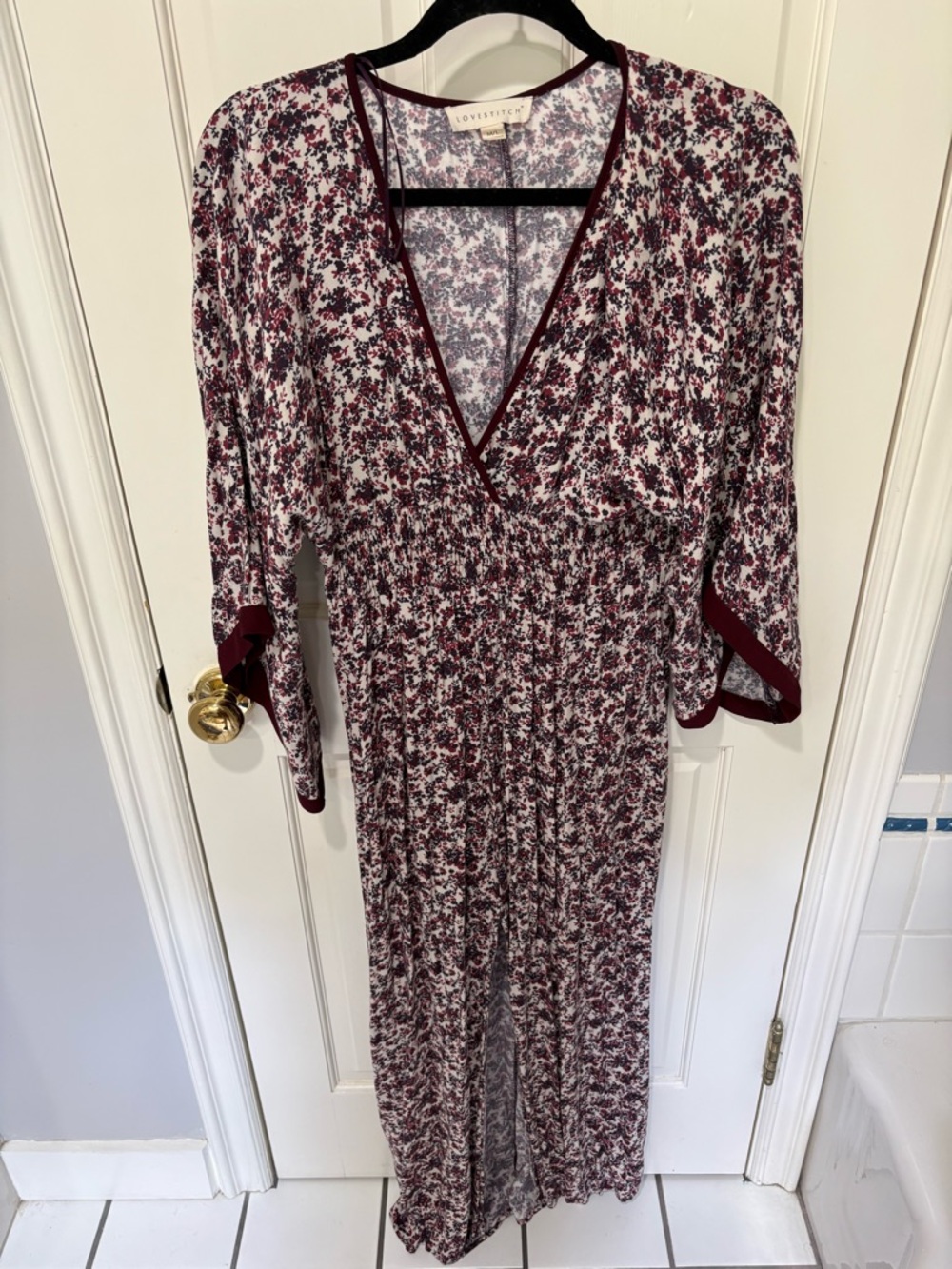 Lovestitch Floral Dress in Burgundy, White, and Gray